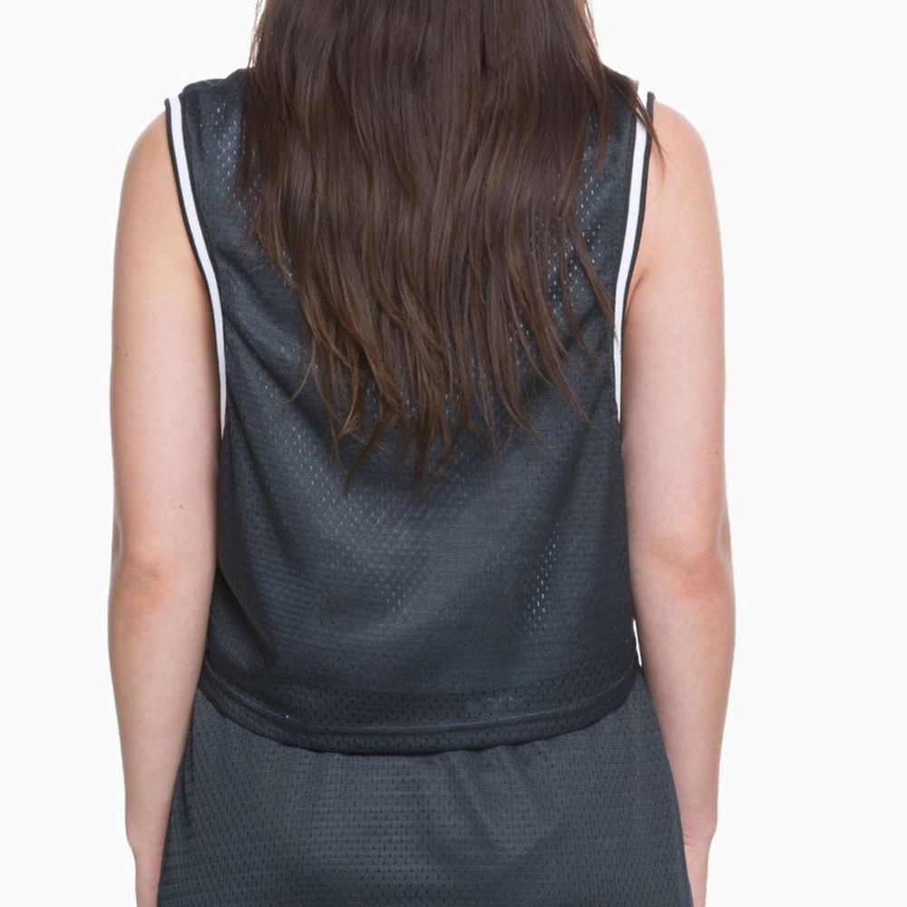 CHAMPION Cropped Mesh Reversible Basketball Jersey Tank Top, Black / Floral, S‎ - Picture 10 of 15